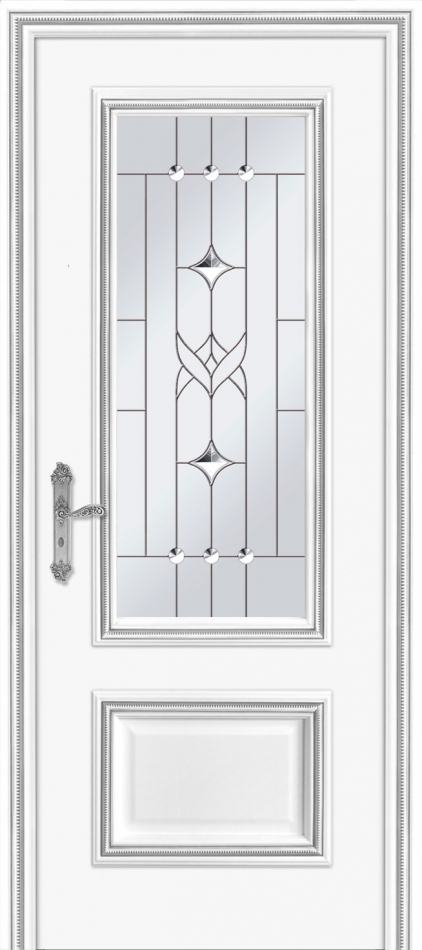 межкомнатные двери  Дариано Итака гравировка Персей эмаль белая патина серебро