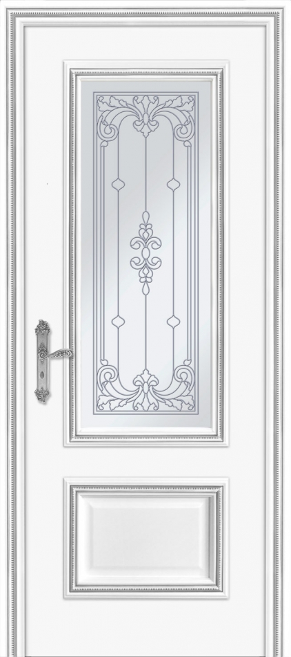 межкомнатные двери  Дариано Итака контур Деметра эмаль белая патина серебро