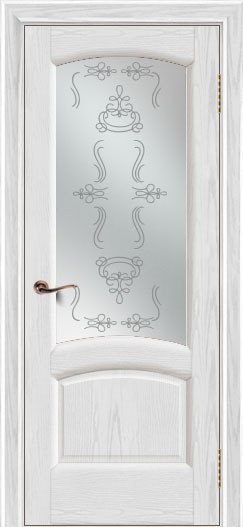 межкомнатные двери  Лайндор Анталия 2 со стеклом Пальмира ясень эмаль белая тон 38