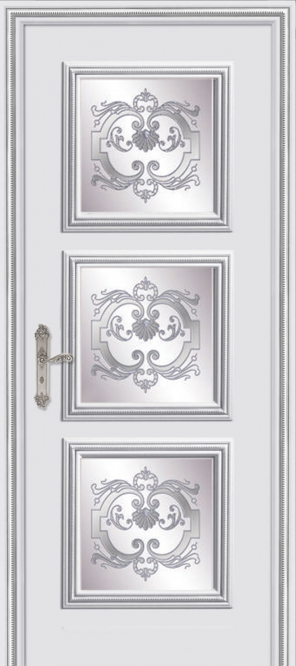 межкомнатные двери  Дариано Корфу контур Сан-Ремо эмаль шиншилла патина серебро