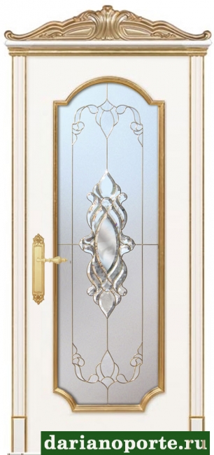 межкомнатные двери  Дариано Женева-Ф витраж Сияние эмаль белая золото