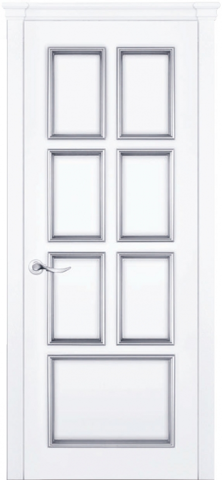 межкомнатные двери  Дариано Венеция 2 эмаль белая патина серебро