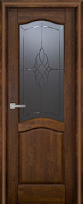 	межкомнатные двери 	Юркас Лео со стеклом античный орех