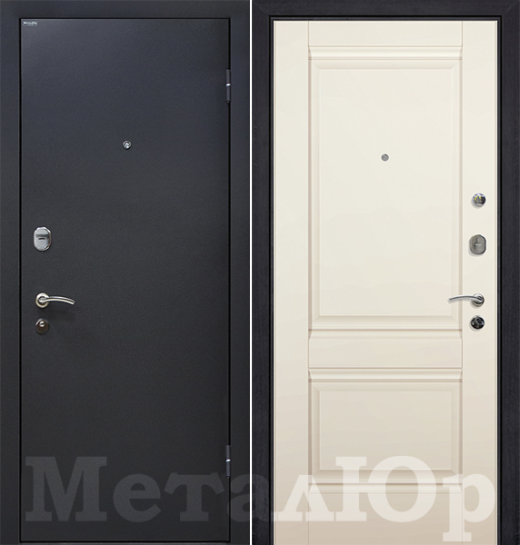 стальные двери  Металюр М41 чёрный шёлк/1U магнолия