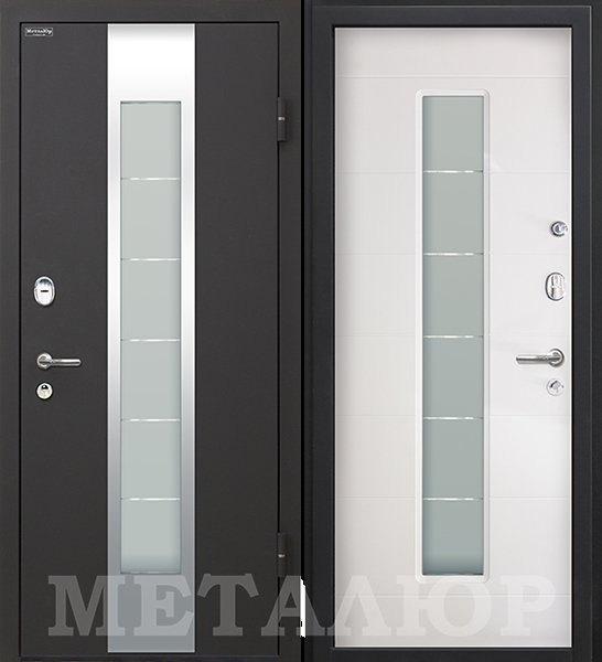 стальные двери  Металюр М35 чёрный бархат/белый малибу