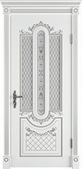 	межкомнатные двери 	ВФД Александрия со стеклом эмаль белая с патиной