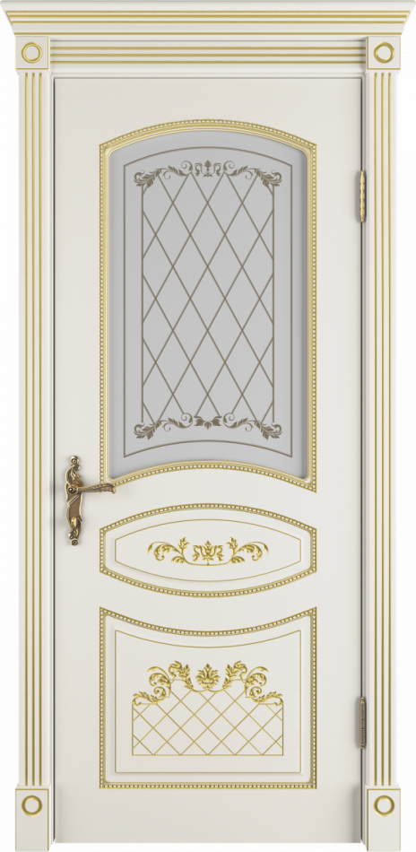 межкомнатные двери  ВФД Адель со стеклом эмаль слоновая кость с патиной