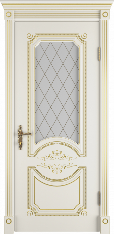 межкомнатные двери  ВФД Милана со стеклом эмаль слоновая кость с патиной