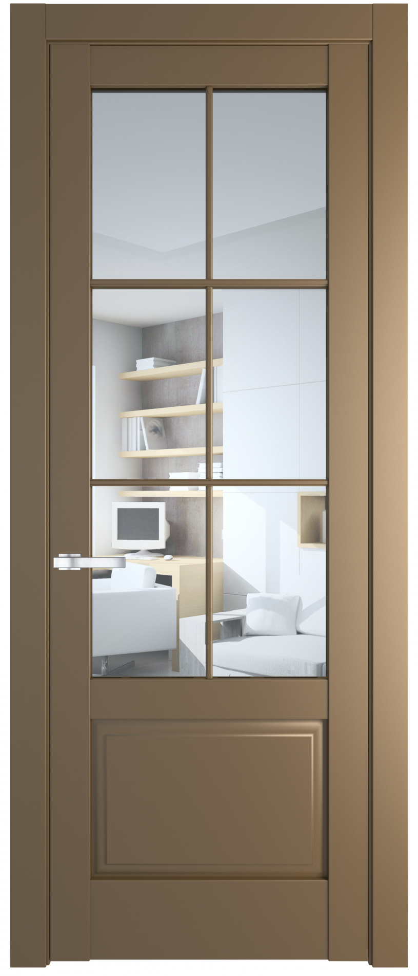 межкомнатные двери  Profil Doors 4.2.2 (р.6) PD со стеклом перламутр золото