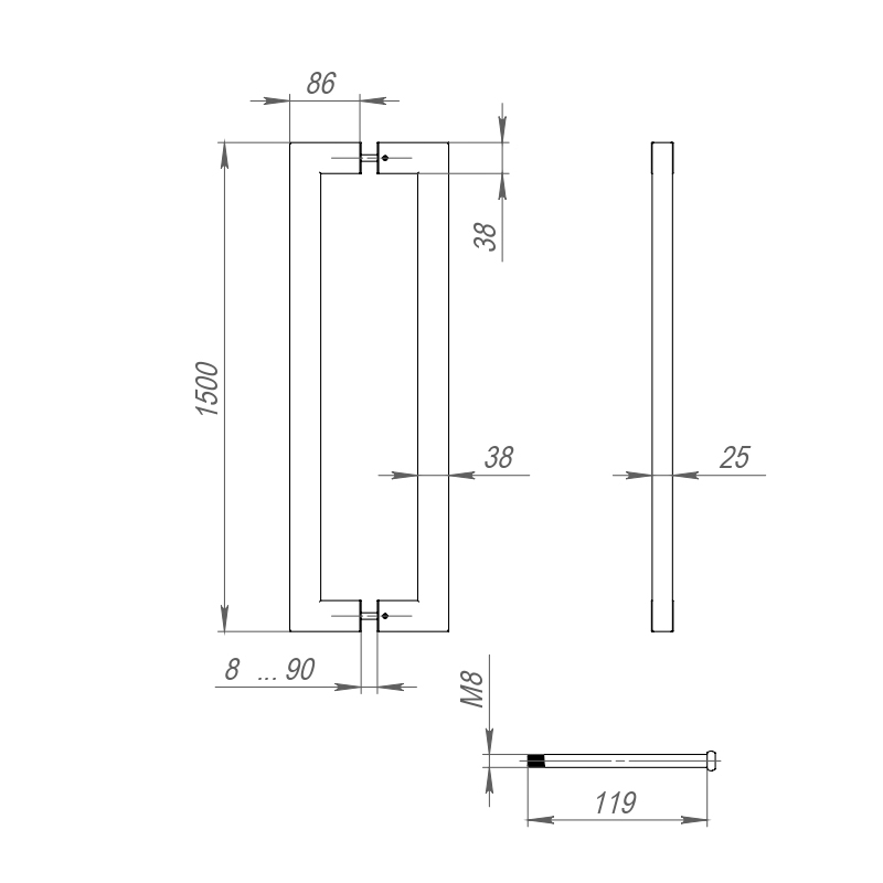 INOX 304 PULL.26 квадрат/1500мм black